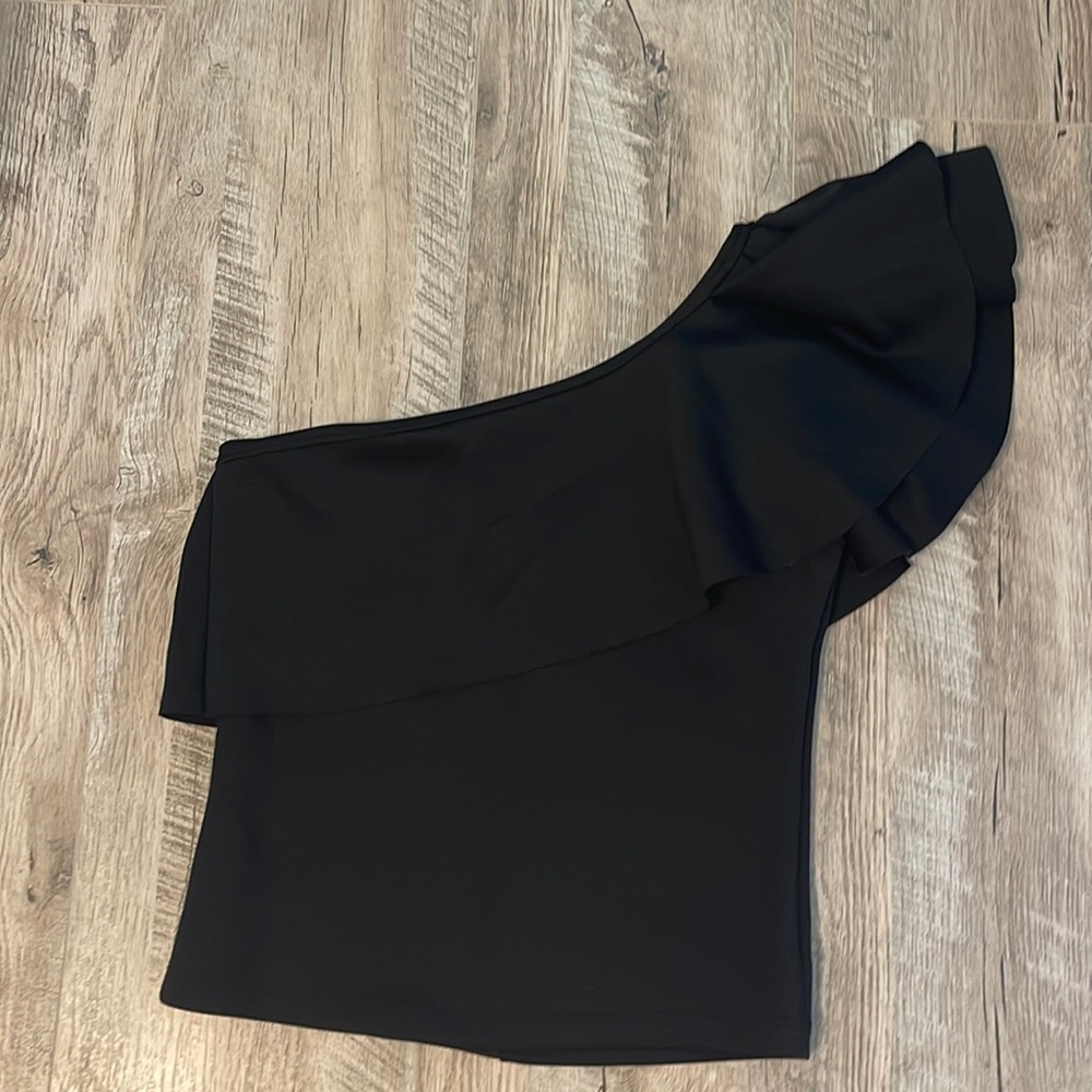 One shoulder off blouse, black